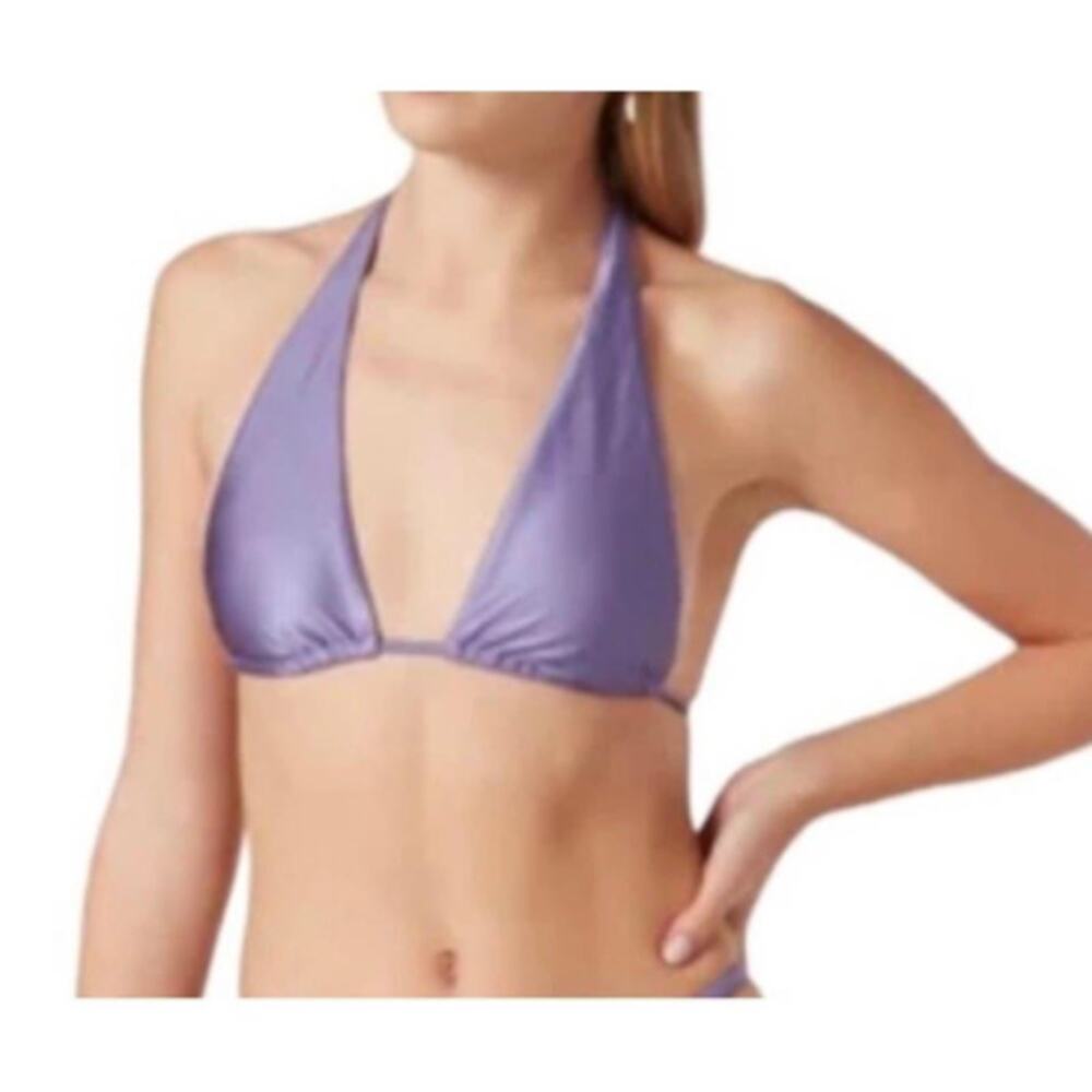 Good American Shine Ruched Halter Top Swim Lilac Mist Women's Small Beach Pool